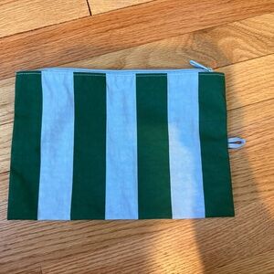 BAGGU Medium Flat Pouch in Green and Blue Stripe